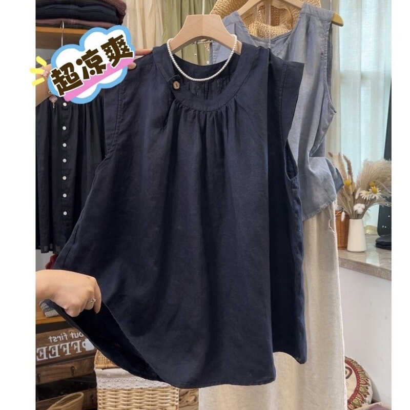 2026 Summer New Style Linen Flutter Sleeve Round Neck Patchwork Solid Color New Chinese Style Slimming Comfortable Women's Wholesale Shirt 2026 Summer New Style Linen Flutter Sleeve Round Neck Patchwork Solid Color New Chinese Style Slimming Comfortable Women's Wholesale Shirt