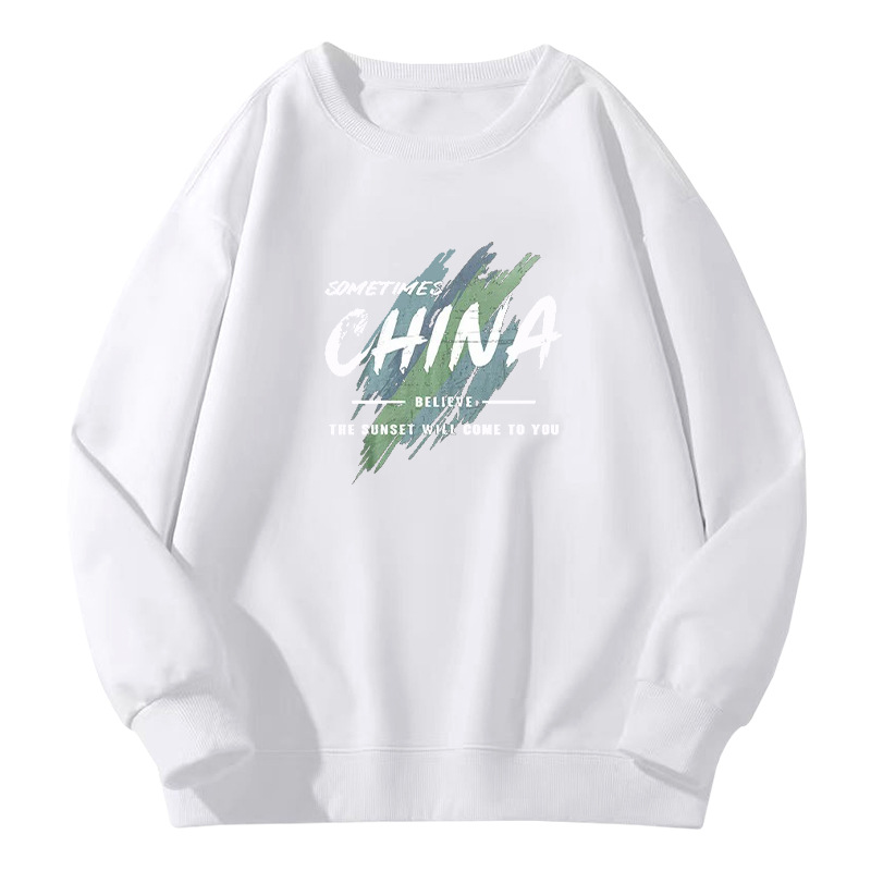 Nuevo pesado camiseta de cuello redondo otoño invierno primavera y otoño estilo chino masculino letras camiseta de manga larga suelta de moda