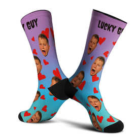 跨境亚马逊黑五爆款圣诞节数码印花logo宠物头像加厚毛圈运动袜子