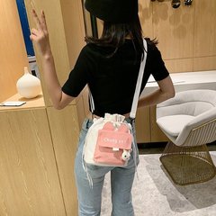 韓国ins日系原宿帆布かわいいバッグ2025新学生斜めバッグ女性シングル肩バケツバッグ