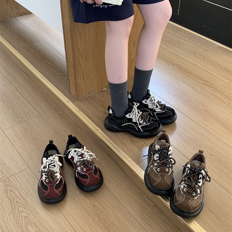 首谷复古小众配阔腿裤的老爹鞋女款2025新款厚底小个子增高丑萌鞋|undefined