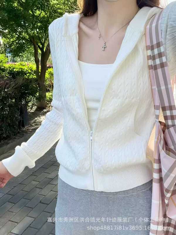 2025春秋季新款美式拉链连帽小麻花毛衣连帽针织开衫显瘦上衣女装|undefined