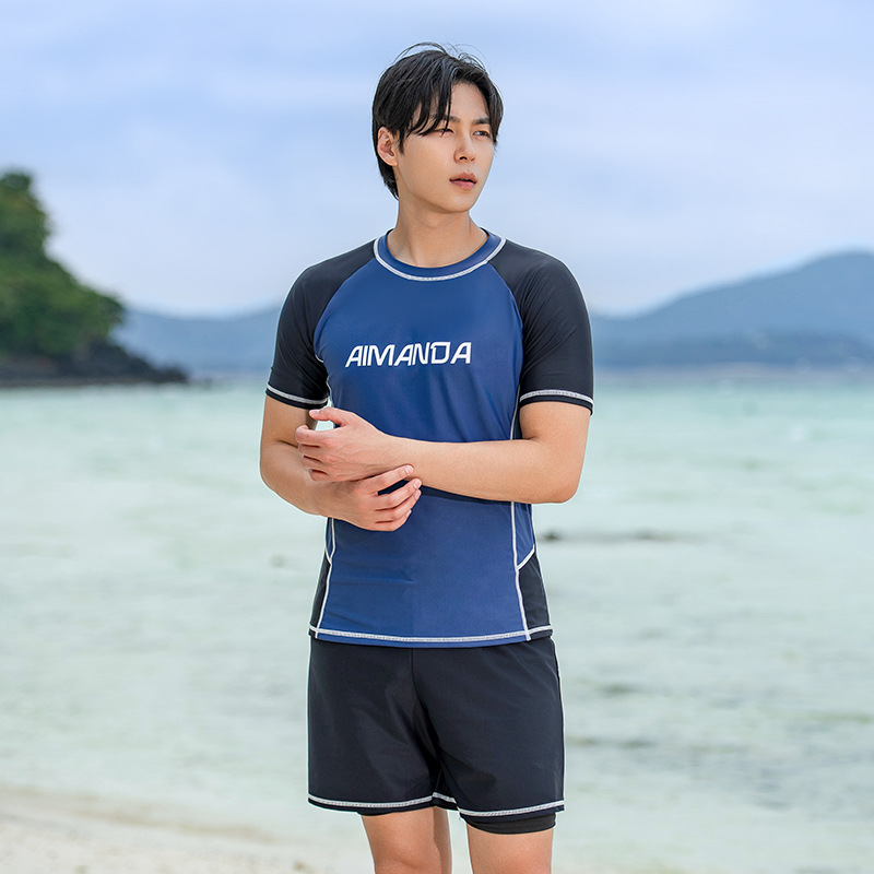 新款泳衣男游泳男士套装男生上衣防尴尬泳裤全身男款专业外贸泳衣