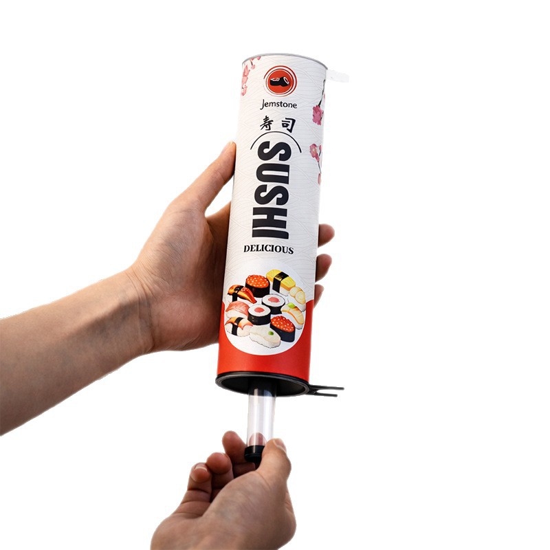 Tubo Cilíndrico de Papel para Sushi de Cartón Blanco Ecológico con Tubo para Salsa de Soya para Envase de Alimentos