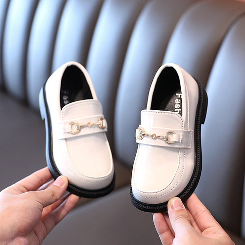 Girls' leather shoes 2024 spring and autumn new fashion college British children's shoes little girls flat shoes cross-border