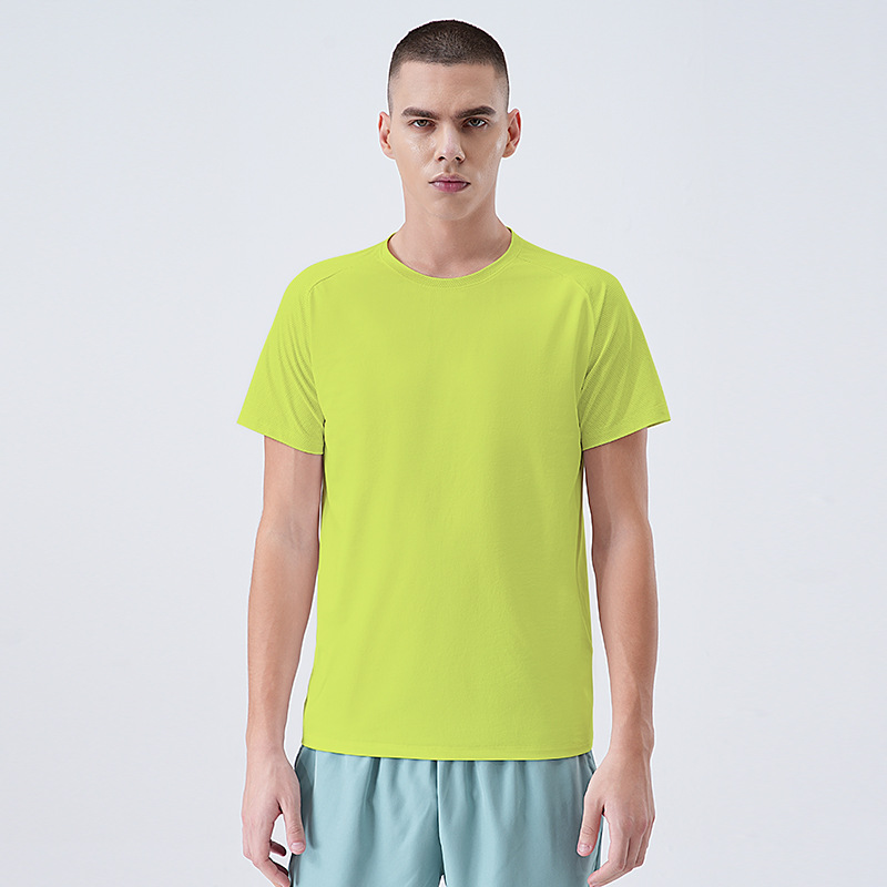 Camiseta de secado rápido para hombre, verano, cuello redondo, color sólido, deportes, ocio urbano, correr, transpirable para hombre, senderismo al aire libre, camisa de manga corta