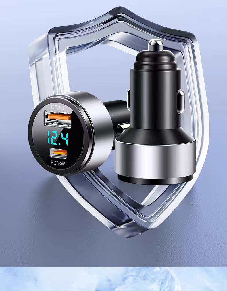 Metal Digital Display Car Charger PD30W Aluminum Alloy Multifunctional 66W Super Fast Charging Car Phone Charger