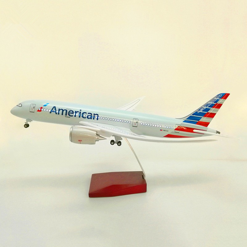 Scale 1:130 43cm LED声控B787美国航空带灯光起落架仿真飞机模型