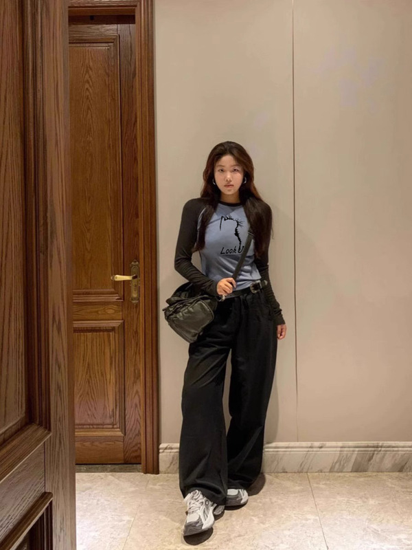 2025早秋新款美式甜辣插肩长袖上衣女秋纯棉内搭打底衫设计感T恤|undefined