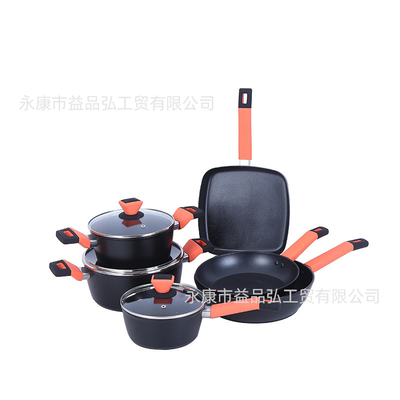 Suministro directo de fábrica 5-piezas olla conjunto traje de aluminio antiadherente pan hogar cocina plana sartén regalo olla transfronteriza