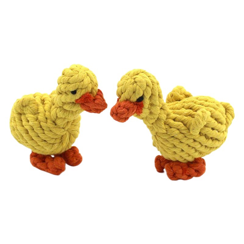 Venta al por mayor juguete de cuerda de algodón para mascotas tejido a mano pequeño pato amarillo gato perro diente limpieza molar animal modelado juguete image 1