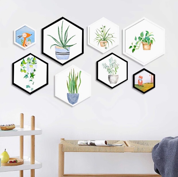 Combination Hexagon Round Picture Frame Hexagon Photo Frame Hanging Wall Multilateral Diamond Culture Photo Wall Decorative Painting Creative Frame