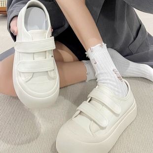 Ugly cute big toe bread shoes for women 2023 spring new niche Velcro canvas shoes platform white shoes