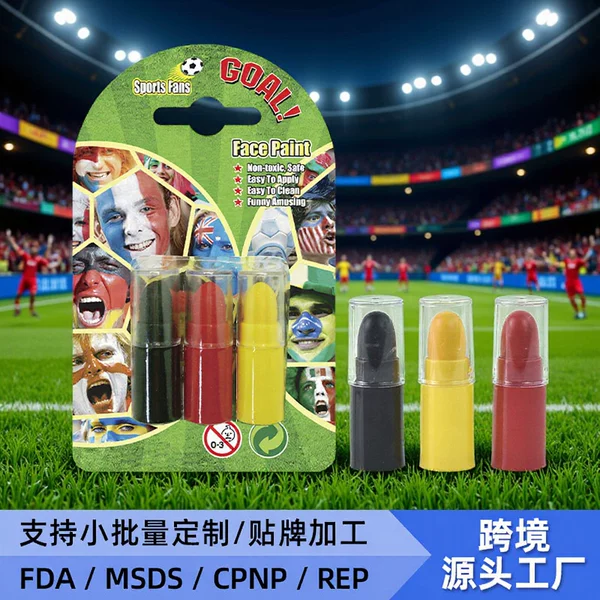 World Cup Face Paint Crayons Customized for Export, Washable Makeup for Event Support, Children's Face Paint, Three-Color Crayons