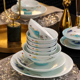 景德镇骨瓷家用米饭碗陶瓷碗单个吃饭碗餐具碗碟套装中式碗盘汤碗