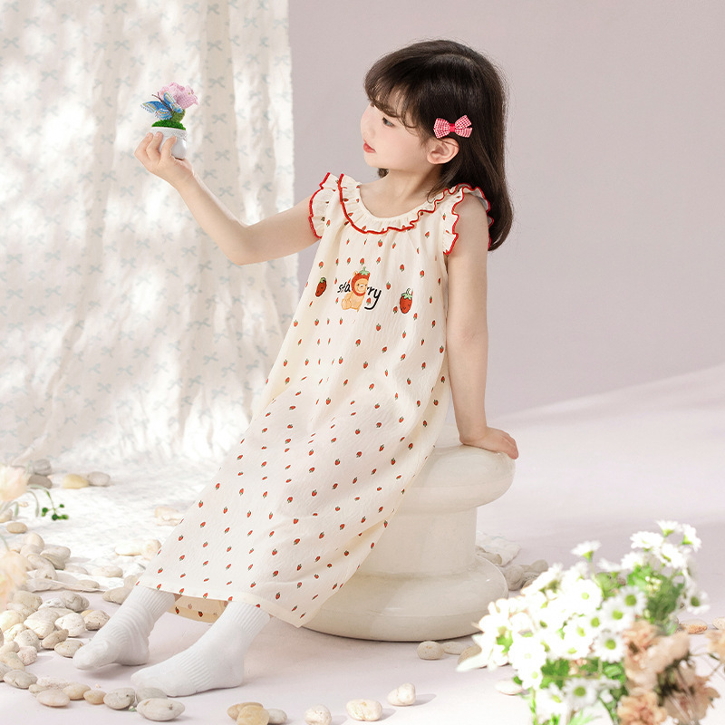 Nightgown for Girls with Small Flying Sleeves and Ruffles Summer Thin Cloud Cotton Sweet and Cute Girl Dress French Style for Girls 6 Nightgown for Girls with Small Flying Sleeves and Ruffles Summer Thin Cloud Cotton Sweet and Cute Girl Dress French Style for Girls 6