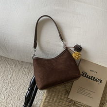 跨境复古麂皮绒手提腋下包女2025秋冬新款潮韩版上班通勤单肩斜包