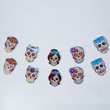 跨境新款跨境热卖 骷髅头墨西哥亡灵节装饰拉旗舞会 恐怖派对批发