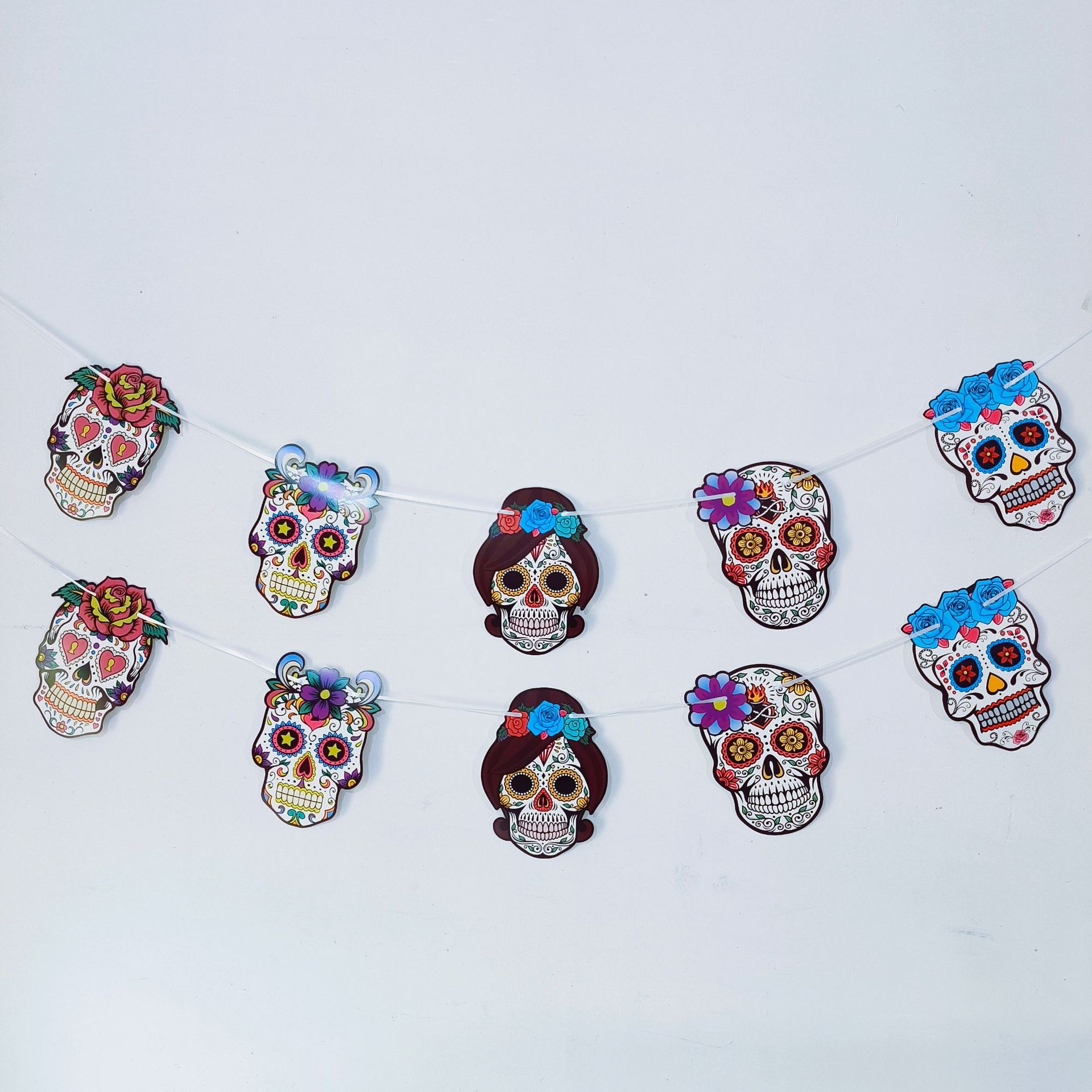 跨境新款跨境热卖 骷髅头墨西哥亡灵节装饰拉旗舞会 恐怖派对批发