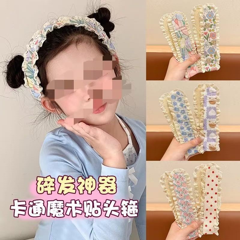 Niños pestañas flores frentes brocas de cabello acabado bandeja estilo nacional pegatinas de cabello de niñas encaje tela velcro