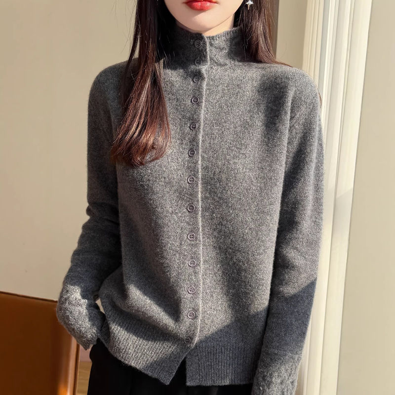 New Style Andy Velvet Knit Cardigan for Women, High-Neck, Crochet Pattern, Solid Color, Loose Fit, Elegant Casual Long-Sleeve Buttoned Jacket New Style Andy Velvet Knit Cardigan for Women, High-Neck, Crochet Pattern, Solid Color, Loose Fit, Elegant Casual Long-Sleeve Buttoned Jacket