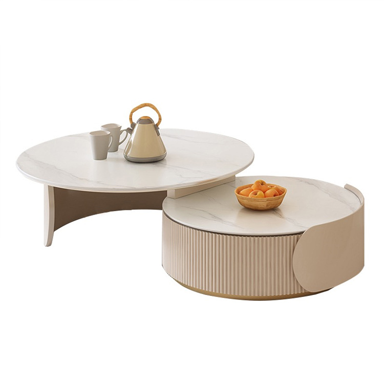 Mesa de té de estilo crema francés TV combinación sala de estar hogar simple moderno tamaño retráctil redondo diseñador mesa de té
