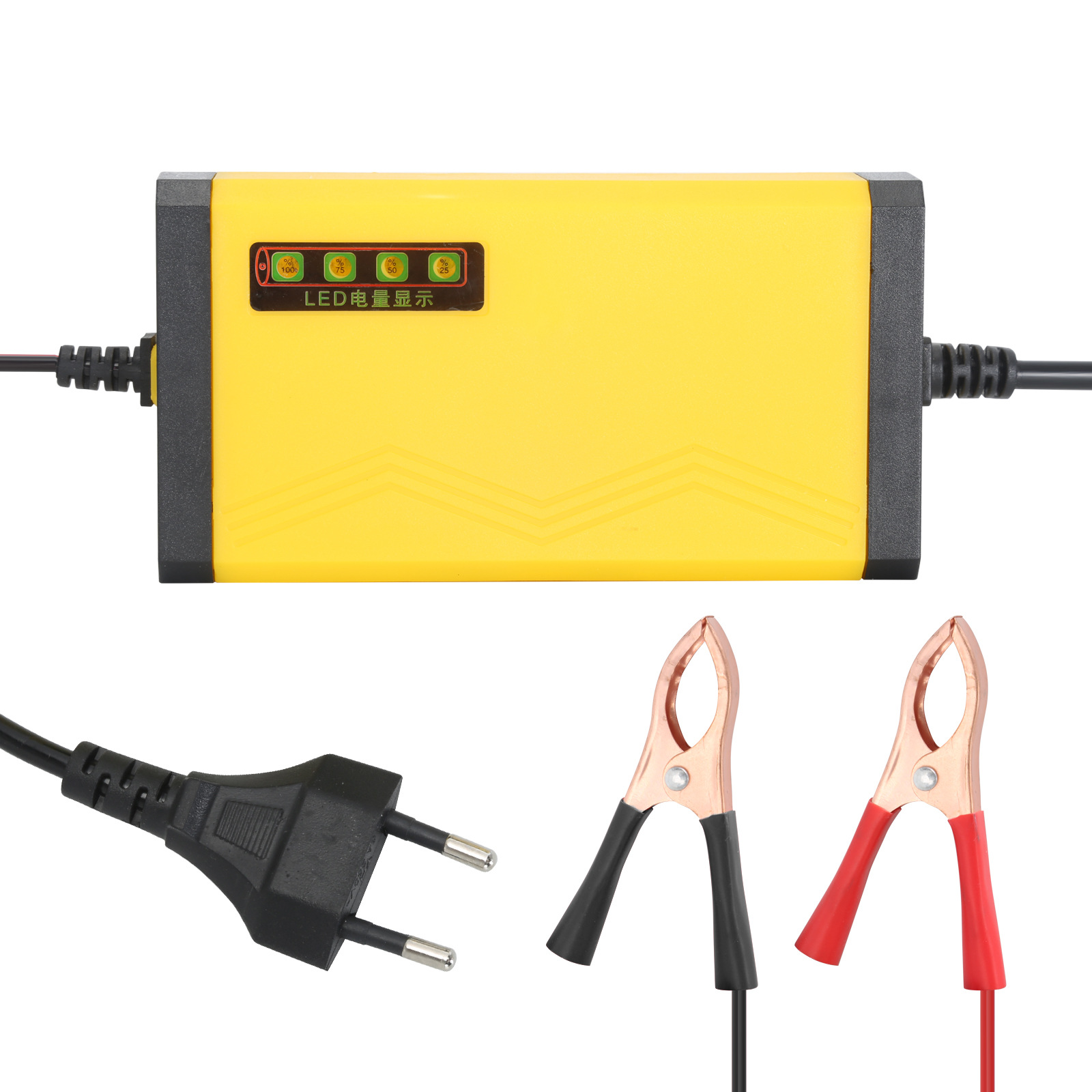12V2A汽车摩托车电瓶充电器铅酸蓄电池智能带显示充电器 欧规插头