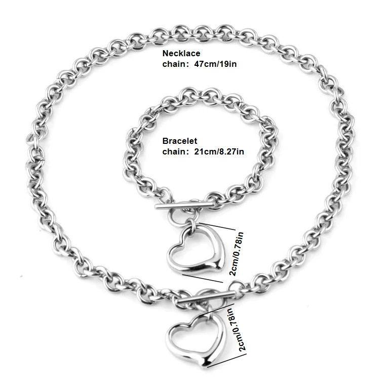 Fashionable cute brand pendant heart shaped, necklace and bracelet, chain, set, for import, European style, 6mm