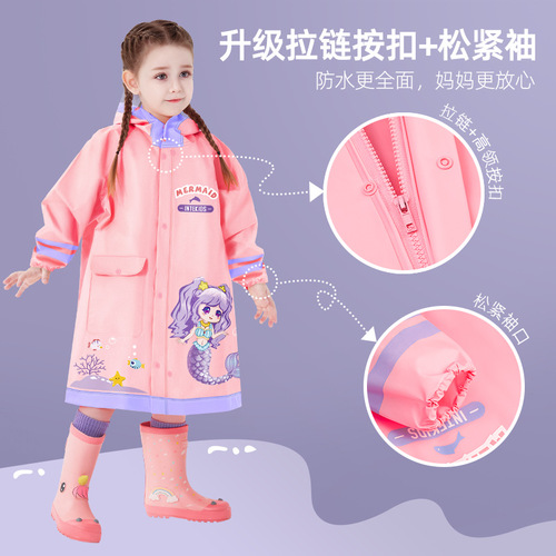 Children's raincoat for girls, primary school students, 2024 new model with school bag, big children's poncho, full body waterproof