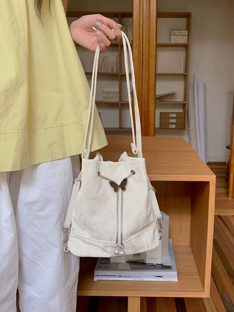 One-shoulder mint backpack shoulder bag, 24×22×10.5 cm, drawstring & magnetic closure