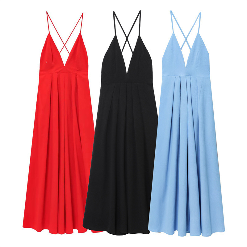 Foreign Trade Cross-Border Wholesale 2025 New Summer Backless V-Neck Elegant Long Strap Dress 2816995
