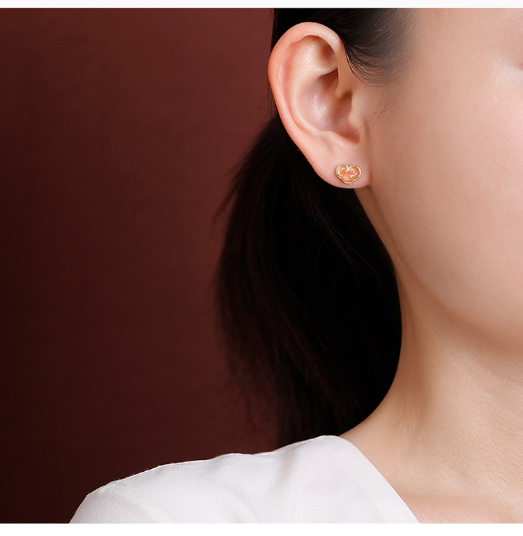 Bông tai bạc S925 mạ vàng hồng hình quả ruyi đính đá đỏ tự nhiên phiên bản AB thiết kế độc đáo — Một cặp (màu của phiên bản AB sẽ khác) chi tiết 4