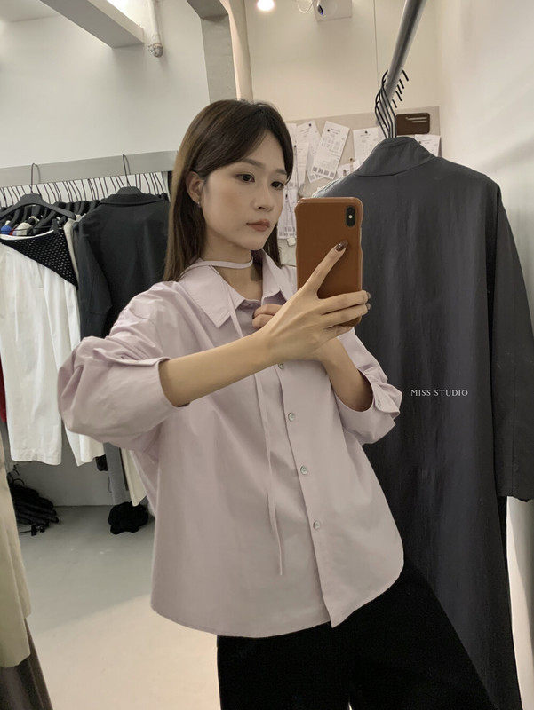 【MISS密思家】简约气质小贴标袖子小设计衬衫女装(配领绳)33719|undefined