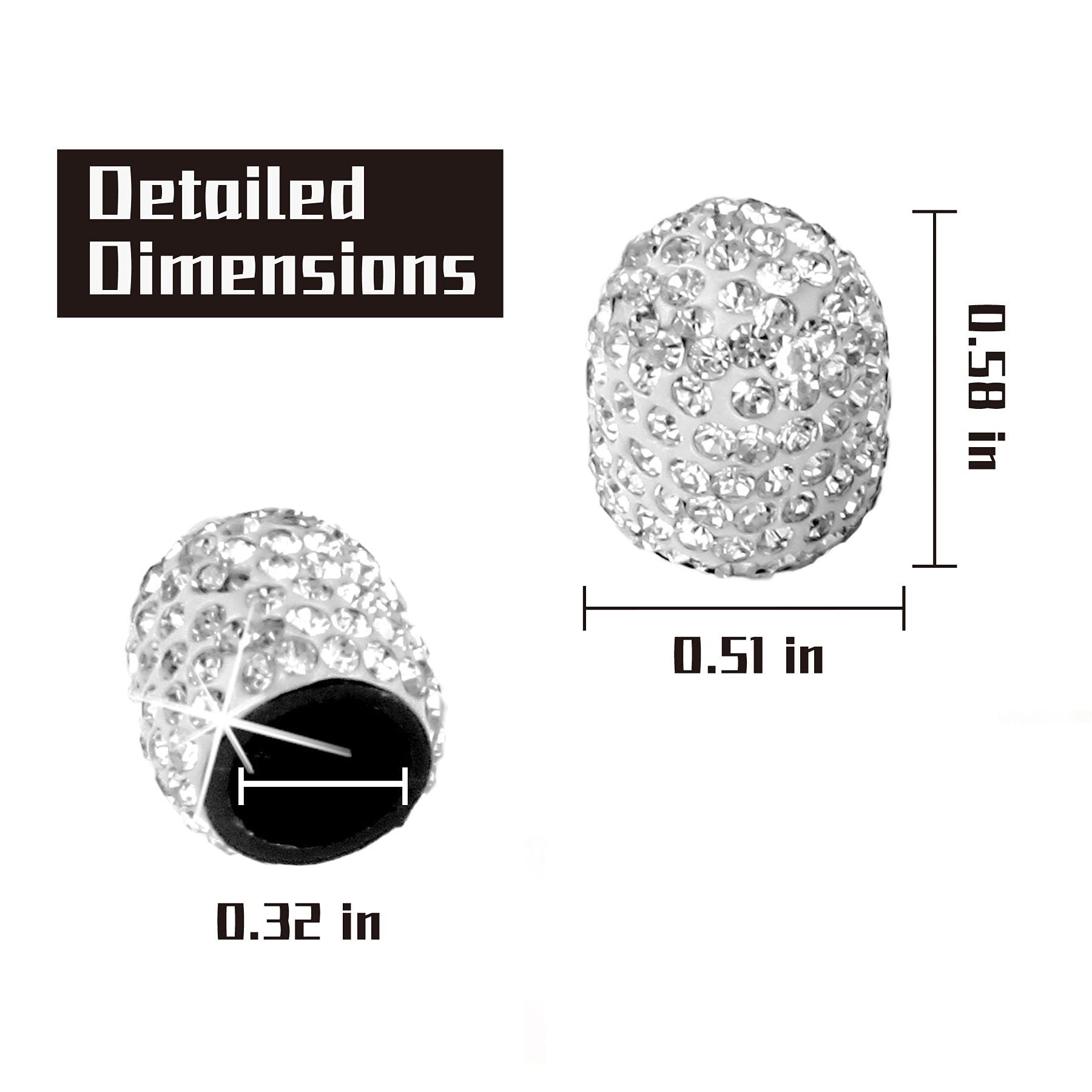 Car Tire Valve Caps with Rhinestones, Ceramic Full Diamond Valve Core Covers for Cars, Diamond Tire Caps for Women