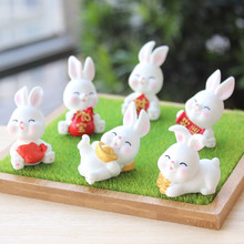 可愛小兔子模型 卡通小白兔 微縮樹脂小兔公仔擺件 仿真兔子