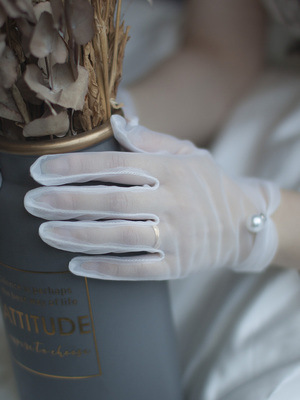 Wedding Bride Short Pearl Gloves Wedding Dress Korean Mesh Photography Travel Accessories 