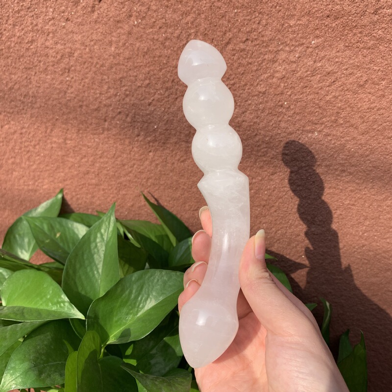 天然白水晶雕刻原石打磨水晶按摩棒 图 3