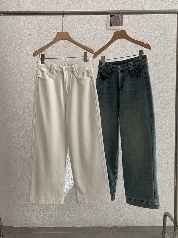 Omalai 裏起毛厚手ハイウエストスリムジーンズ女性用冬ストレートルーズ小柄9点パンツ1771|undefined