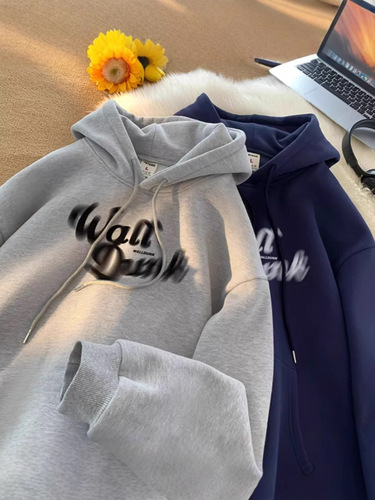 Men's Print Letter Hooded Sweatshirt Men Autumn Winter Hooded Streetwear Loose Casual Padded Jacket Top Men's Clothing