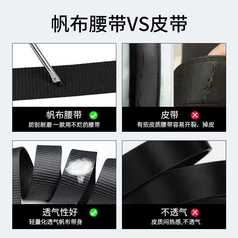 2024 新しいキャンバスナイロンベルト多用途非穴自動バックルキャンバスベルト軽量、超薄型、耐久性のあるメンズモデル|undefined