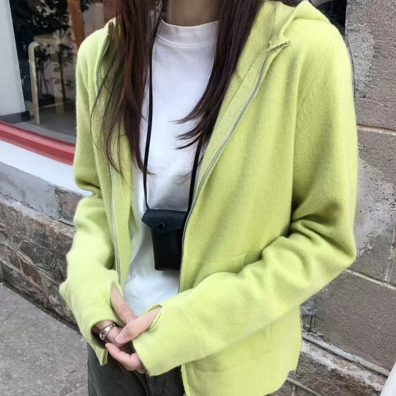 Multicolor Lulu Hoodie Soft and Warm All-Wool Knitted Hooded Jacket Women's Autumn and Winter New Outer Sweater