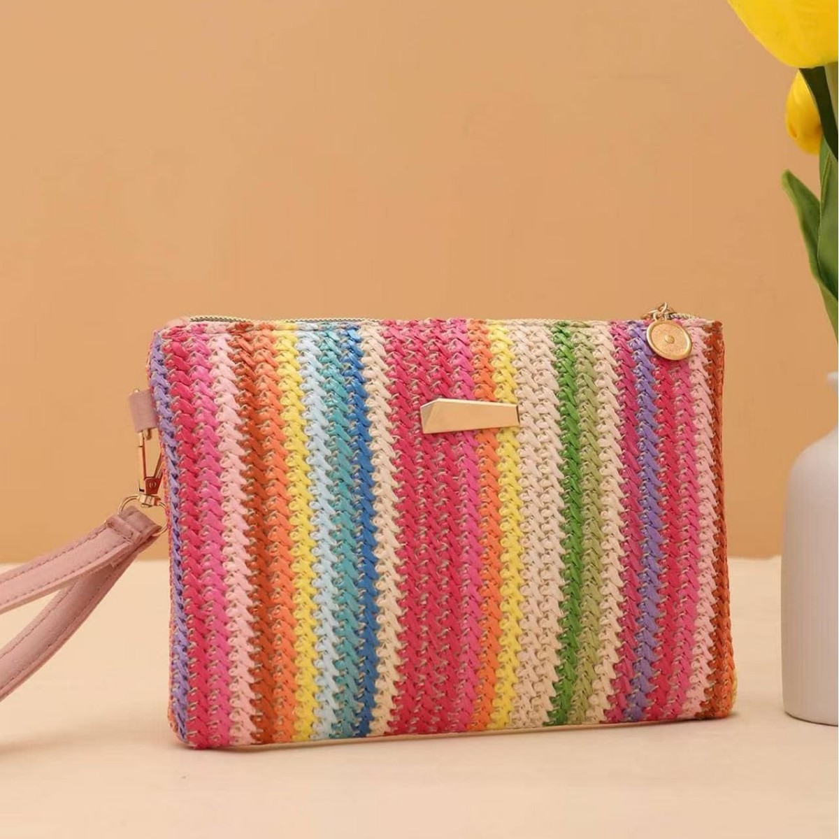 Bolsas de trenzado arco iris de moda transfronteriza para mujeres 2025 nuevo bolso de mano bolso de cambio pequeño bolso fresco bolso de mujer