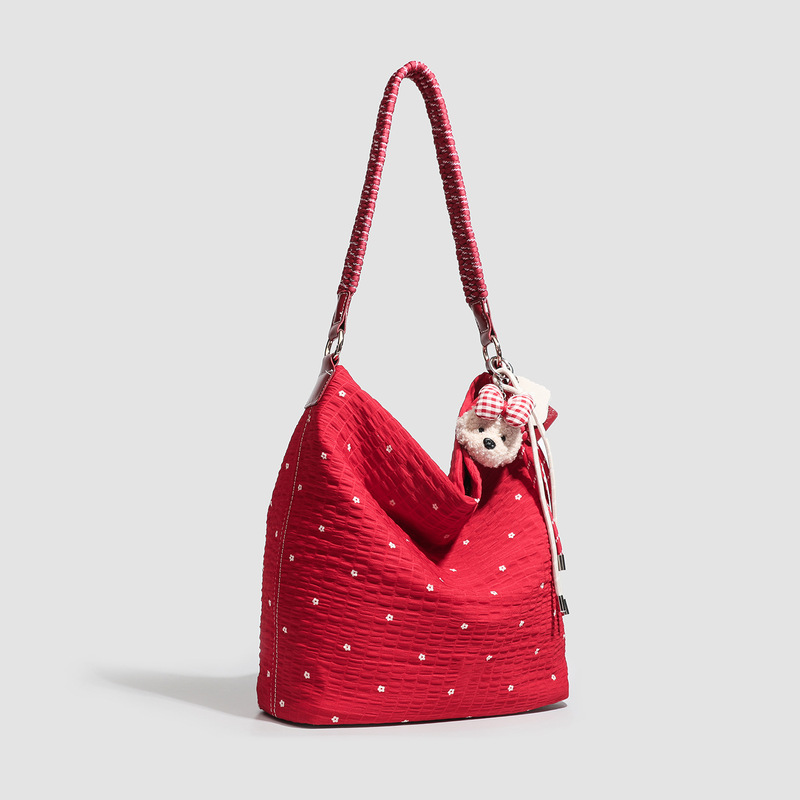 2025 New High-Looking Designer Red Polka Dot Bag Pleated Texture Casual Bag Women's Shoulder Handbag