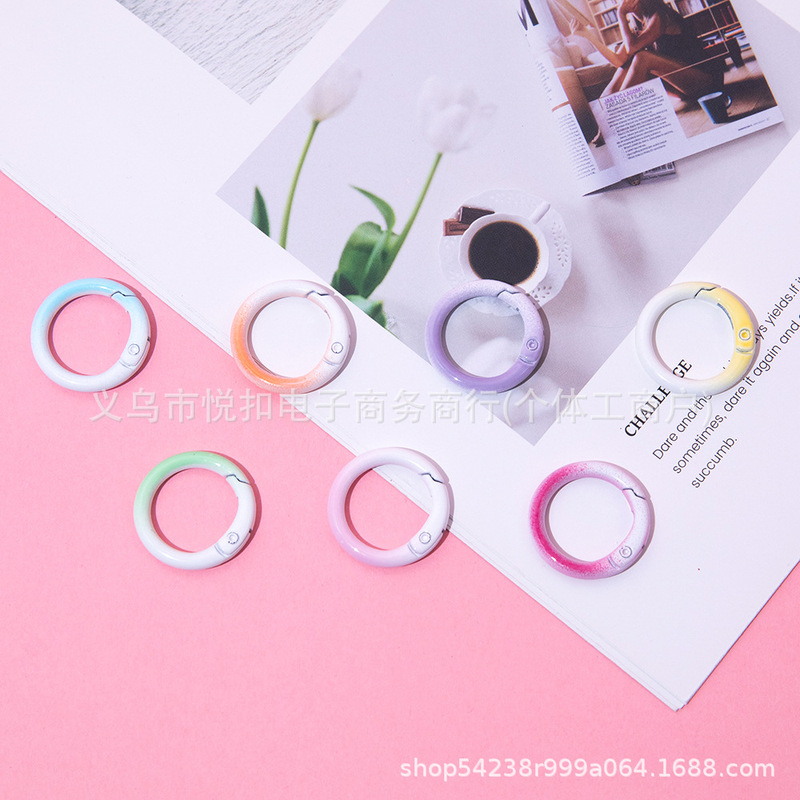 DIY Key Ring Gradient Color Spring Ring Baking Paint Spring Buckle Ring Buckle Open Bag Round Hanging Buckle