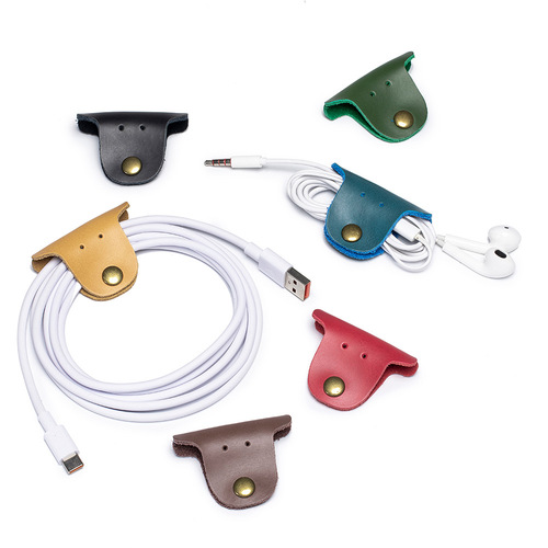 Leather data cable earphone cord organizer, small and cute desktop cable tie, mini digital accessories line winding organizer