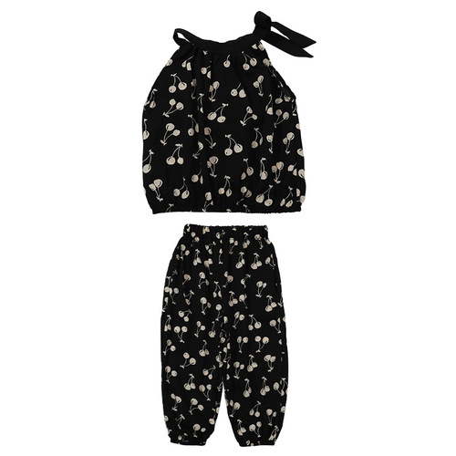 Ladycot Cherry Strappy Set 2024 Summer New Girl Baby Trendy Fashion Two-Piece Set for Middle and Small Children