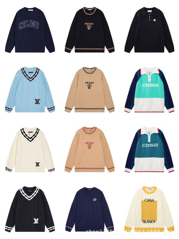26 New Autumn and Winter Trendy Brand Letter Logo All-Over Round Neck Knitted Sweater for Men and Women, Loose Casual Top