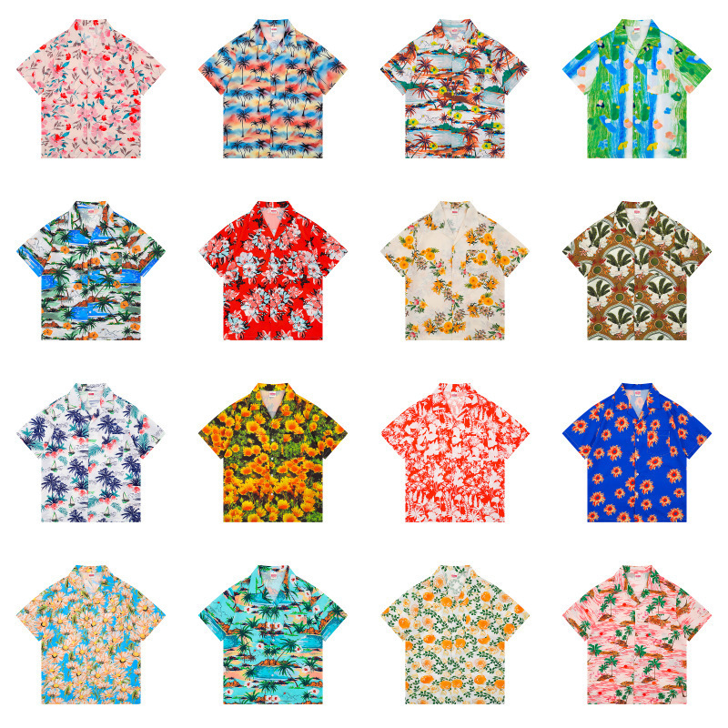 275-312 Cuban Collar Shirt Short Sleeve Men's and Women's Couple Dress Beach Holiday Wind Hawaii Thailand Water Splashing Festival