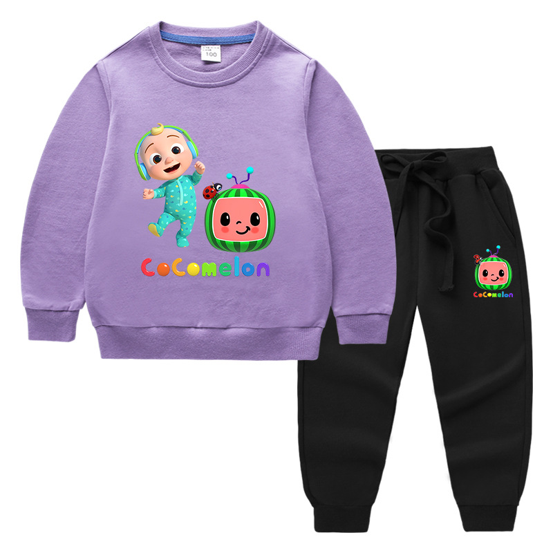 2023 Spring and Autumn new cross-border children's clothing children's sweater trousers cartoon two-piece set baby cotton long sleeve suit