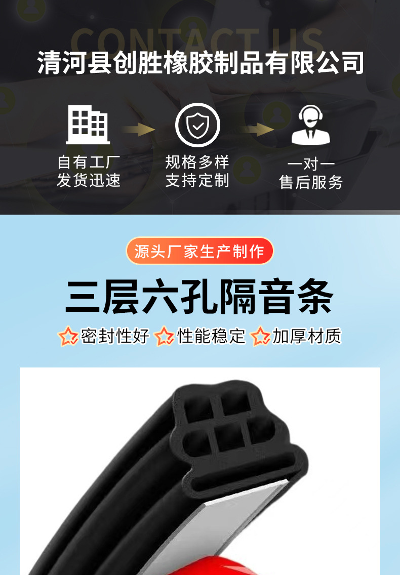 Universal Self-Adhesive Car Sealing Strip Three-Layer Six-Hole Full Car Door Sealing Strip Door Gap Dustproof Anti-Collision Noise Reduction Adhesive Strip